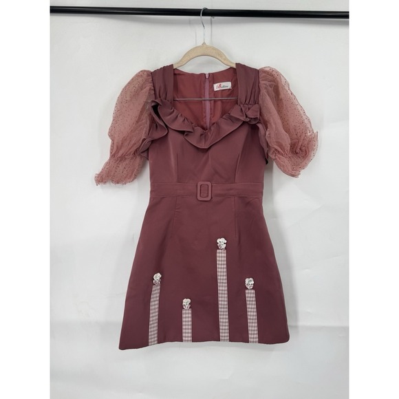 Bellita Dresses & Skirts - Bellita Coquette Whimsy Ballerina Mini Dress Women S Brown Puff Shoulder Fairy